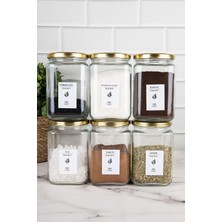 Feyza Design 6'lı Gold Metal Kapaklı Kare Cam Kavanoz Seti, Baharatlık ve Saklama Için