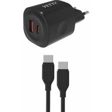 Hype Store Pdateknoloji Yetty Çift Çıkışlı Pd 25W 3.0 Type-C To Type-C 1m Hızlı Şarj Kablosu - Siyah (Yerli Üre