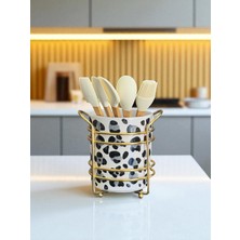 Feyza Design Seramik Dik Kaşıklık, Gri Leopar Desenli, Şık ve Fonksiyonel Mutfak Aksesuarı