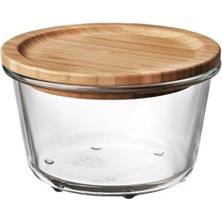 Feyza Design 600ML Yuvarlak Bambu Kapaklı Vakumlu Cam Gıda Saklama Kabı