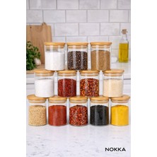 Feyza Design 12'li Bambu Kapaklı Borosilikat Baharatlık ve Saklama Kabı, 200ML