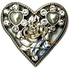 Eco Port Taşlı Kalp Broş, Kutu, Sandık Süsü - Nikel, 10 Adet