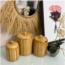 Feyza Design Doğal Bambu Kavanoz Seti, Şık ve Dayanıklı 3'lü Saklama Çantası