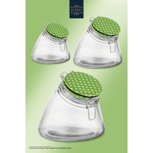 Feyza Design Yeşil Puantiye Desenli 3'lü Cam Saklama Kavanoz Seti 1100ML,1700ML,2750ML