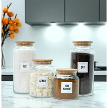 Feyza Design Ahşap Kapaklı Cam Saklama Kavanozu Seti, Etiketli ve Şık Tasarım