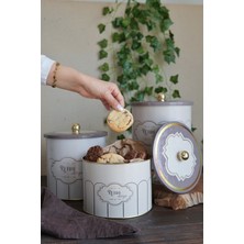 Feyza Design Yuvarlak Kutu Ø175, Topuz Kulp, 3'lü Set, Retro Tarz, Şık ve Kullanışlı