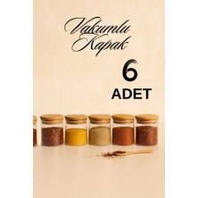Feyza Design 6'lı Düz Cam Baharatlık Seti, Hava Geçirmez Vakum Bambu Kapaklı, 365 ml