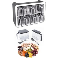Feyza Design 9’lu Baharatlık Seti, Standlı, Kapaklı, Yapışkanlı, Füme-Beyaz