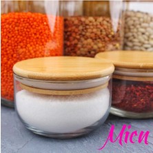 Feyza Design 6'lı Bambu Kapaklı Cam Saklama Kabı Seti, Baharatlık ve Kahvaltılık, 380 ml