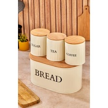 Feyza Design Şık 4'lü Ahşap Kapaklı Metal Organizer Seti, Çay Kahve Şeker Dekorasyonu