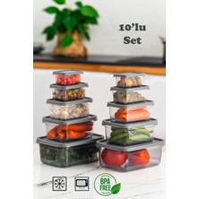 Feyza Design 10’lu Dikdörtgen No-Frost Derin Dondurucu ve Mikrodalga Yiyecek Saklama Kabı Seti
