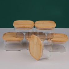 Feyza Design 4'lü Kare Bambu Kapaklı Cam Kahvaltılık Seti, Şık ve Kullanışlıdır