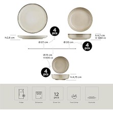 Porselen Moderna 12 Parça 4 Kişilik Yemek Takımı Tarçın