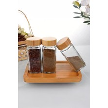 Feyza Design Bambu Kapaklı Cam Kare Baharatlık Seti, 12'li, 125ML, Şık ve Fonksiyonel