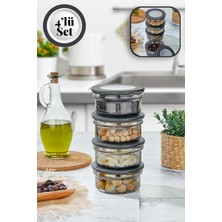 Feyza Design 4'lü Siyah Silikon Kapaklı Cam Inci Saklama Kabı 415 ml
