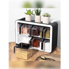 Feyza Design 6'lı Standlı Kendinden Yapışkanlı Kapaklı Baharatlık Seti, Siyah