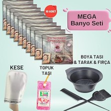 10 Paket Hamam Otu Toz Tüy Dökücü + Boya Kabı + Tarak + Fırça + Hamam Kesesi + Topuk Taşı Banyo Seti