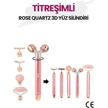 Vogue 3D Yüz Masaj Silindiri, 5 Başlıklı, Rose Quartz Titreşimli Cilt Bakım Cihazı, Profesyonel
