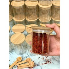 Feyza Design Bambu Kapaklı Cam Baharatlık ve Ahşap Kaşık Seti, 6'lı Paket