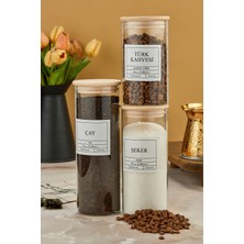 Feyza Design 3'lü Ahşap Kapaklı Kavanoz Seti, Çay, Şeker ve Türk Kahvesi Saklama