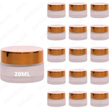 Feyza Design Parlak Gold Kapaklı 20ML Cam Krem Kavanoz, 15 Adet, Buzlu Renk Tasarım