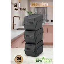 Feyza Design 3'lü 8 Lt Sebze ve Banyo Organizer Seti, Antrasit Renk