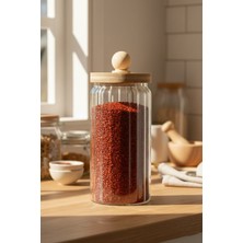 Feyza Design Bambu Conta Kapaklı 1000ML Çizgi Desenli Borosilikat Kavanoz