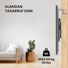 TV-4065 Televizyon Duvar Askı Aparatı, 40"-65" Inç (102-165CM) Vesa 400X400-600X400-600X500 Max 50KG/110LBS-KILITLI Sistem-Sarsılmaz-Depreme Karşı-Çocuk Kilitli - Kavisli/curved Uyumlu
