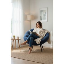 AVYNA Royal Mirage Serisi Tekli Koltuk Berjer | Tv & Dinlenme Koltuğu | Premium Kumaş - Yastıklı & Minderli - Lacivert