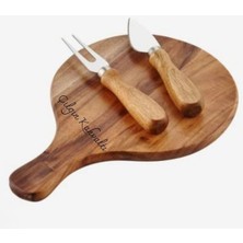 Feyza Design Kişiye Özel Akasya Ağacı Sunum Seti, 25X17 Cm, Ahşap Peynir ve Meze Tahtası