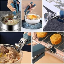 2 Adet Sıcak Tencere Kapak Tava Tabak Tutucu, Paslanmaz Çelik ve Silikon Başlıklı Künefe Tabağı Tutacağı