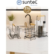 Feyza Design Pratik Metal Ahşap Saplı 3’lü Mutfak Düzenleme Seti