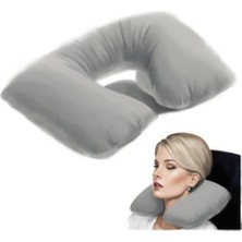 Şişme Seyahat Yastığı Boyun Destekli Taşınabilir ve Ergonomik Tasarım Uçak Araba ve Yolculuklar Için Ideal (Gri)