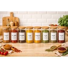 Feyza Design 8'li Borosilikat Cam Baharat Takımı, Bambu Kapak ve Kaşık, 300ML