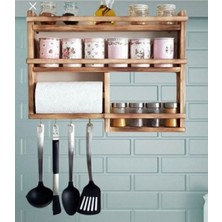 Feyza Design Çok Amaçlı Ahşap Mutfak Rafı, Baharatlık ve Bardaklık Seti, Kurulu