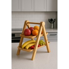 Feyza Design Çift Katlı Bambu Meyvelik, Katlanabilir Çok Amaçlı Sunum ve Saklama Standı