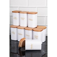 Feyza Design 12'li 300 ml Bambu Kapaklı Porselen Görünümlü Baharatlık Seti