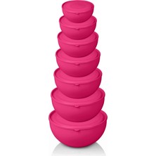 Feyza Design Pembe Renk Kapaklı Yuvarlak Kase Seti, 7'li, Şık ve Kullanışlı Tasarım