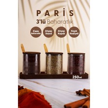 Feyza Design Şık 3'lü Kapaklı Cam Baharatlık Seti, Etiket ve Standlı Hediye Paketi