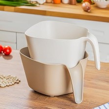 G-576 2 Parça Plastik Süzgeç Çok Amaçlı Makarna Meyve Sebze Pirinç Yıkama Süzgeci Bej Beyaz