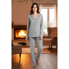 Remsa Kadın Çizgili Önü Düğmeli Suprem Pijama Takımı  FÜME01