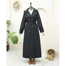 Modamorfo Kolu Ve Omuzu Apoletli Cepli Uzun Trençkot -Siyah