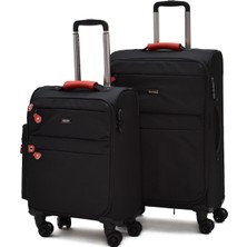 Elatae Kumaş 2'li Valiz Seti Orta ve Kabin Boy  – Dayanıklı, 360° 8 Tekerlekli, Geniş Hacim & Çok Bölmeli