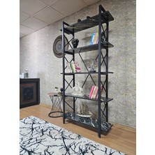 Sevinç Mobilya Çıkıntılı Siyah Boyalı Kitaplık - 5 Raflı Suntalem Lüks Kitaplık