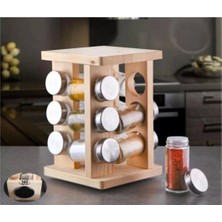 Feyza Design Cam Döner Baharatlık Takımı 12 Parça, Şık ve Kullanışlı Mutfak Aksesuarları