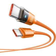 Mcdodo CA-5585 100W Typ-C To Typ-C Şeffaf Şarj Işıklı Kablo 1.5m Turuncu