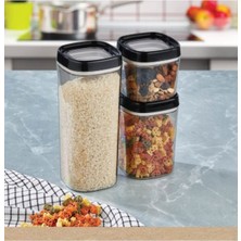 Feyza Design Pratik Saklama Kabı Seti 3'lü, 1800ML, 1000ML ve 600ML Siyah
