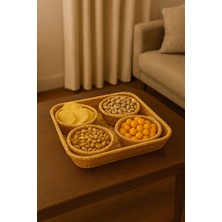 Feyza Design Rattan Hasır Sunum Sepeti Seti, Çerezlik, Cipslik ve Atıştırmalık Organizer