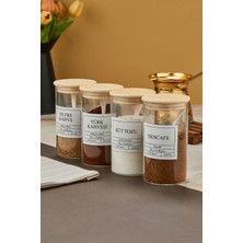 Feyza Design 4'lü 500ML Ahşap Kapaklı Saklama Kabı Seti, Kahve ve Süttozu Kavanozu