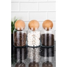 Feyza Design 3'lü Ahşap Top Kapaklı Şeffaf Saklama Kabı Seti 800 ml